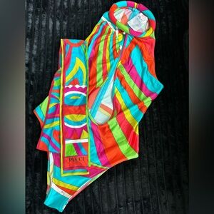 Emilio Pucci Vibrant Striped Swimsuit w/ Scarf